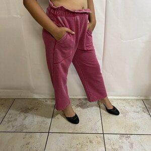 7 For All Mankind Crop Red Jogger Women's Sweatpants w Ruffled Waist Sz‎ XS NWT